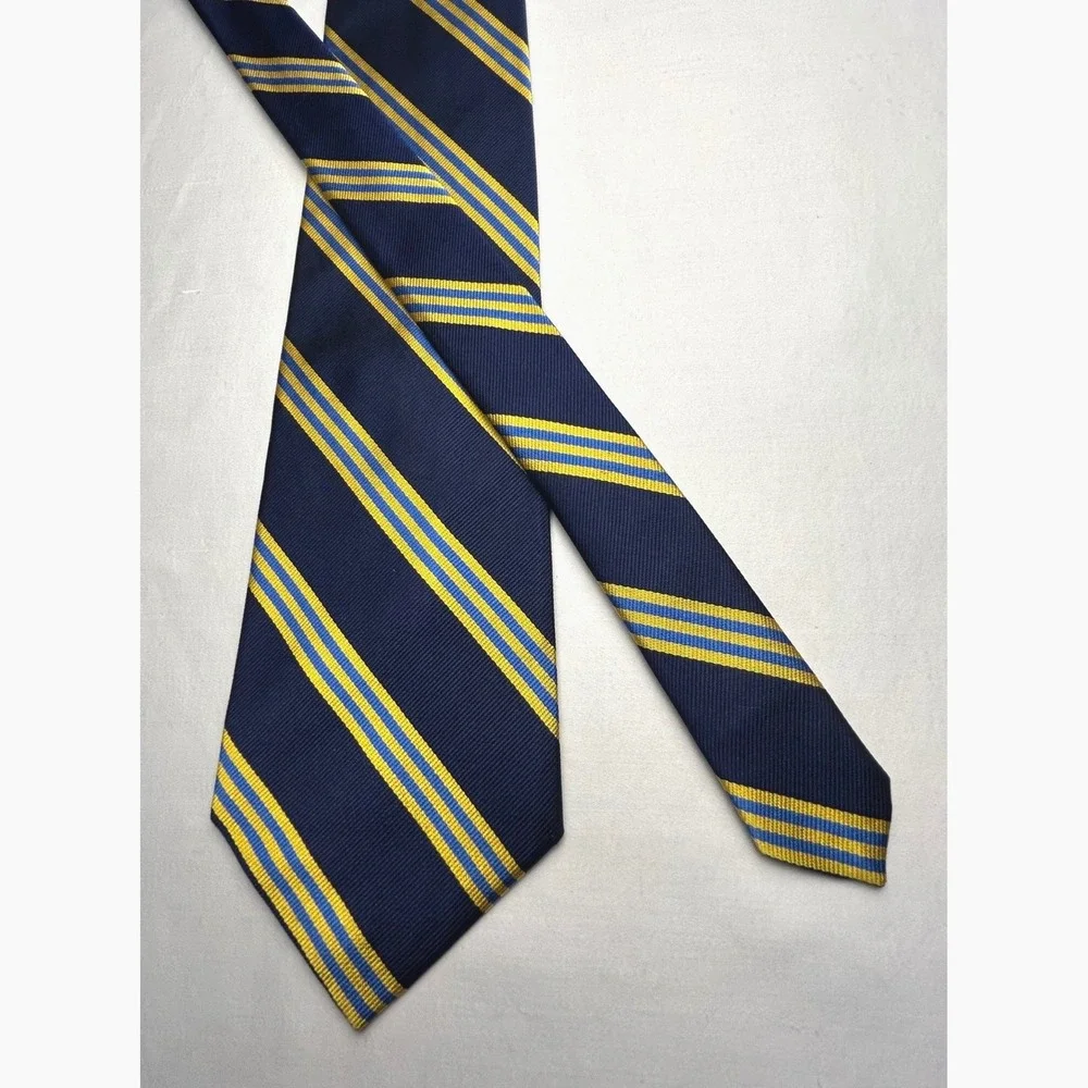 Vintage Brooks Brothers Makers Silk Tie Navy Gold Blue Stripe USA Made England